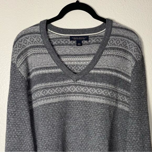 Banana Republic Sweater Men's Large Fair Isle Pullover Wool Cashmere Gray, White - Picture 6 of 16